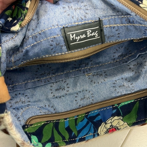 Myra Bag Canvas Floral Print Leather Accents Blue Bag Western - Picture 3 of 13